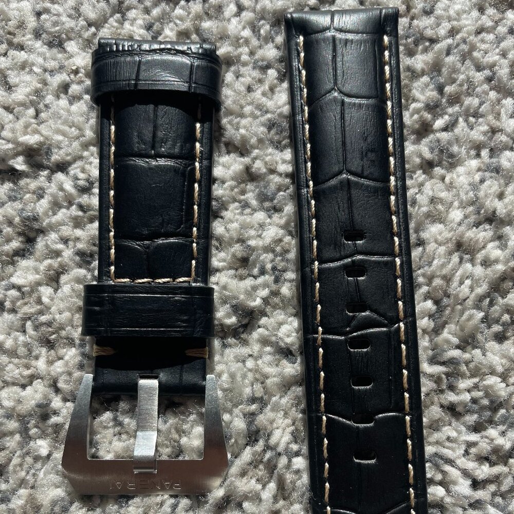 24 mm Black Alligator Strap Watch Band with brushed  Buckle for Panerai